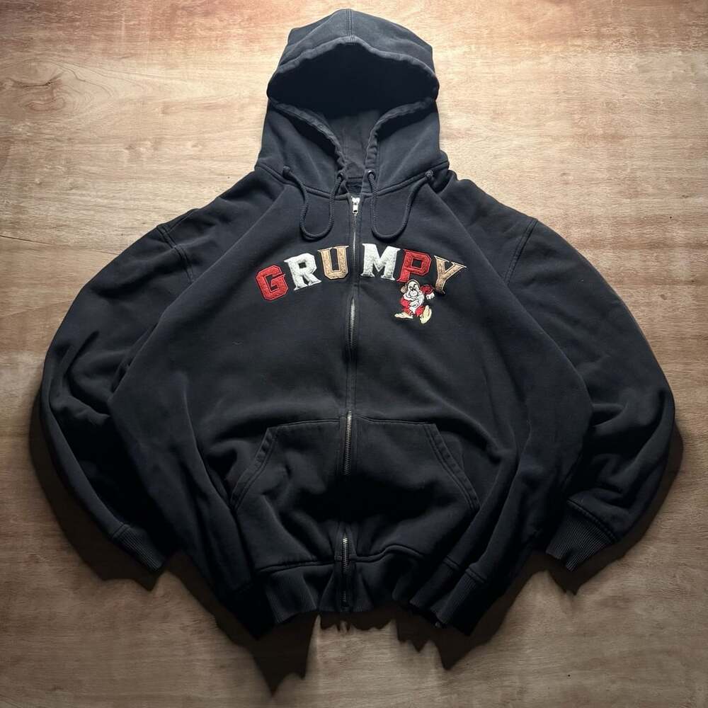 Disney Parks Grumpy Seven Dwarfs Black Full Zip Hoodie XXL Embroidered